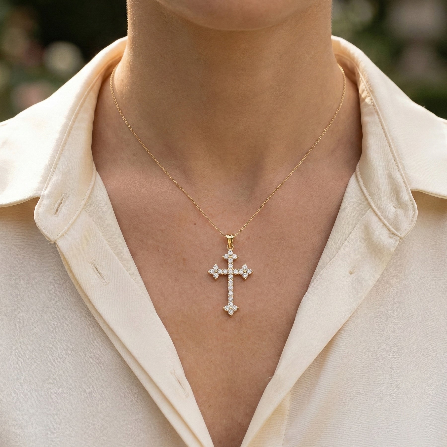 Royal Fleur Diamond Cross Necklace