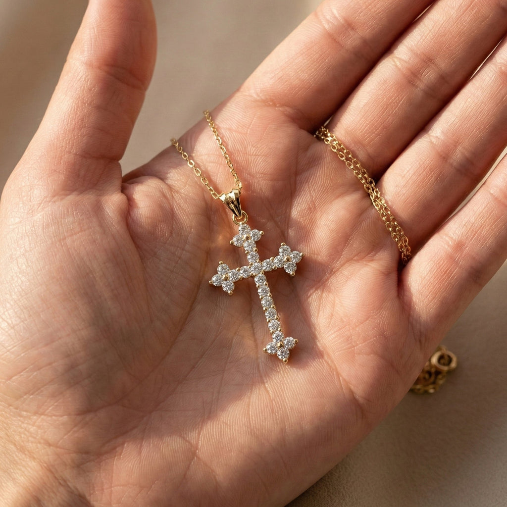 Royal Fleur Diamond Cross Necklace