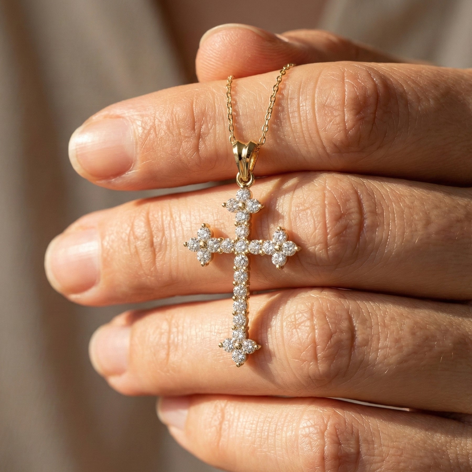Royal Fleur Diamond Cross Necklace