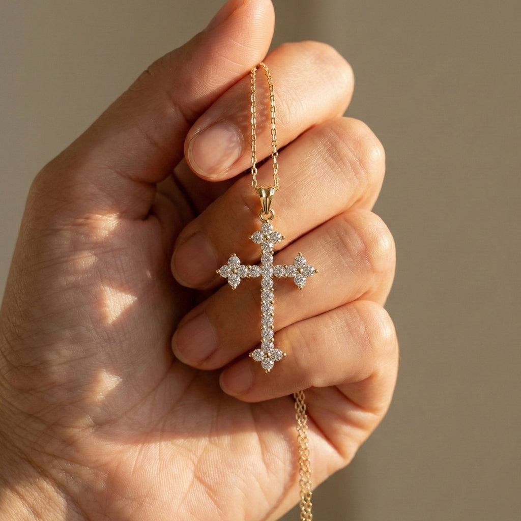 Royal Fleur Diamond Cross Necklace