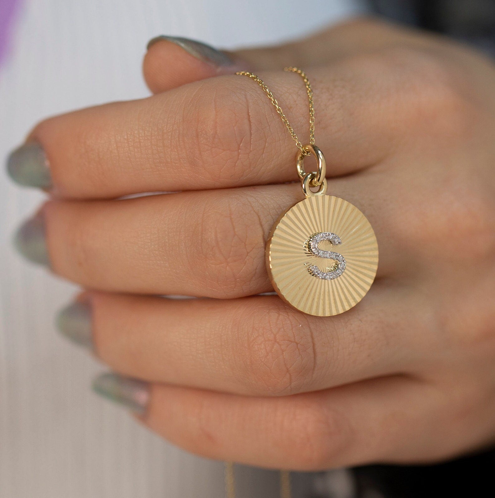 S Letter Diamond Disc Initial Necklace