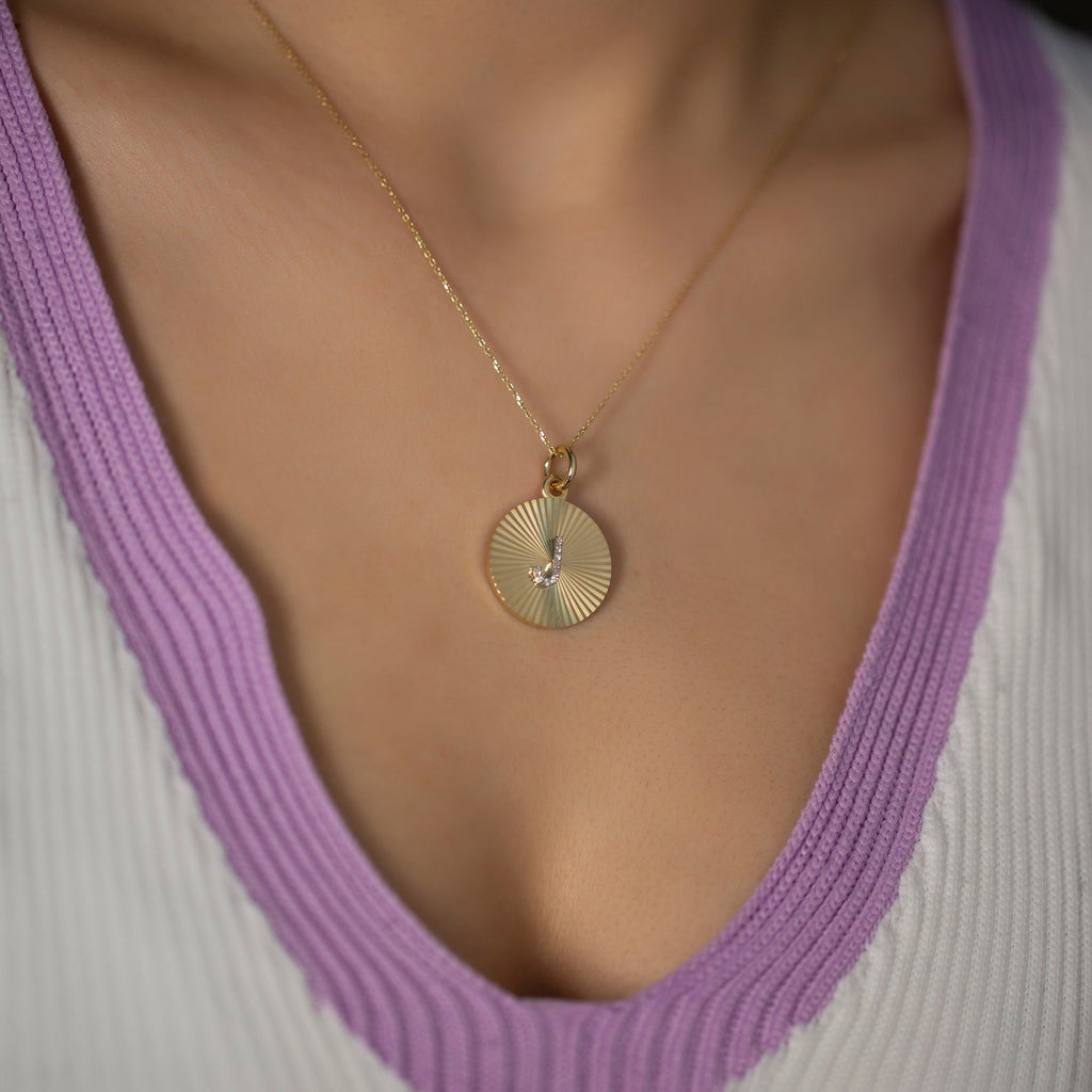S Letter Diamond Disc Initial Necklace