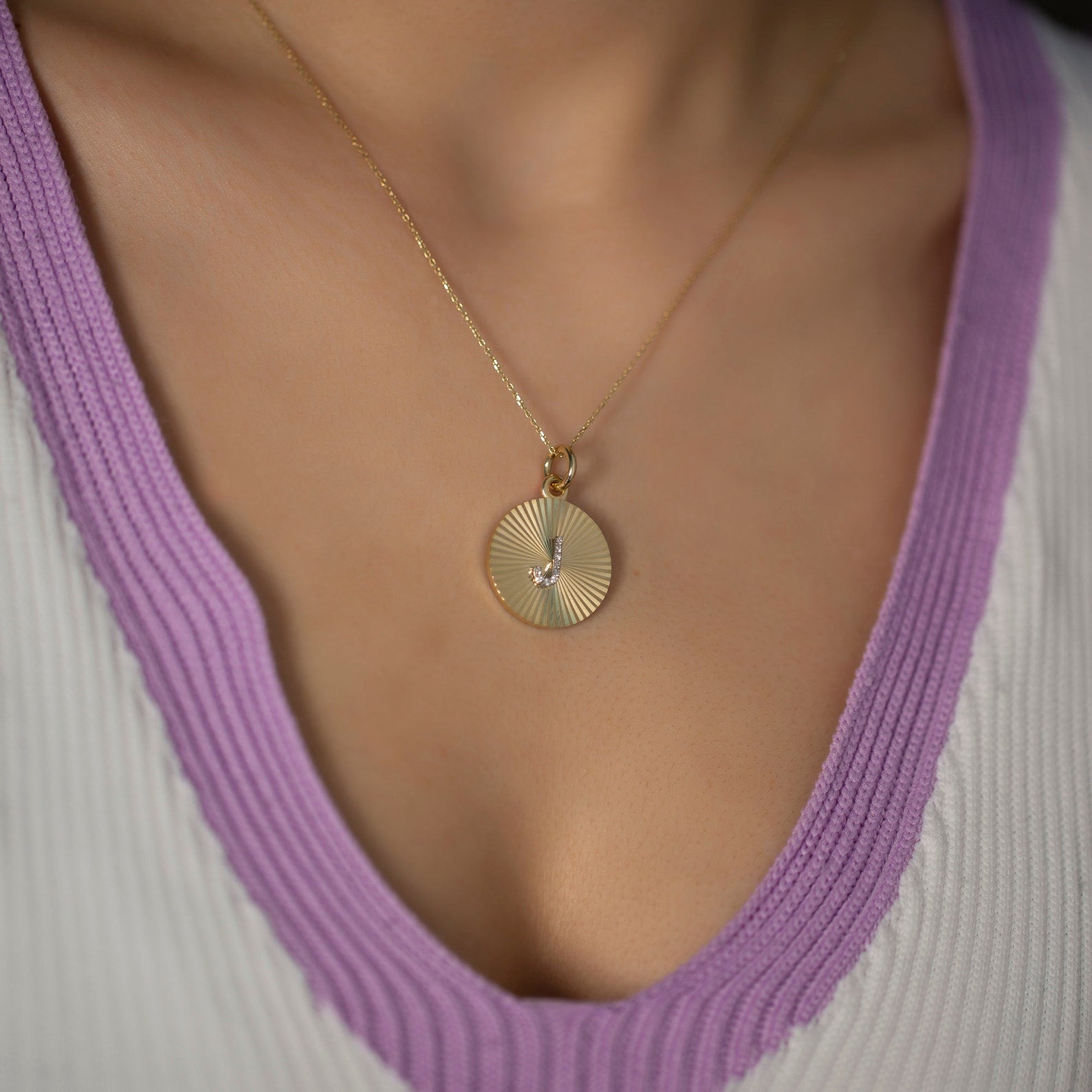 S Letter Diamond Disc Initial Necklace