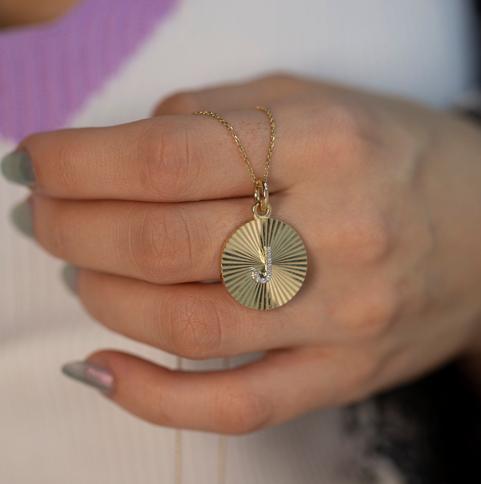 S Letter Diamond Disc Initial Necklace