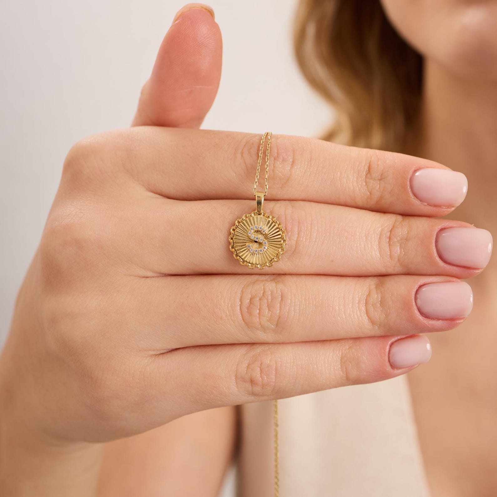 S Letter Diamond Round Initial Necklace