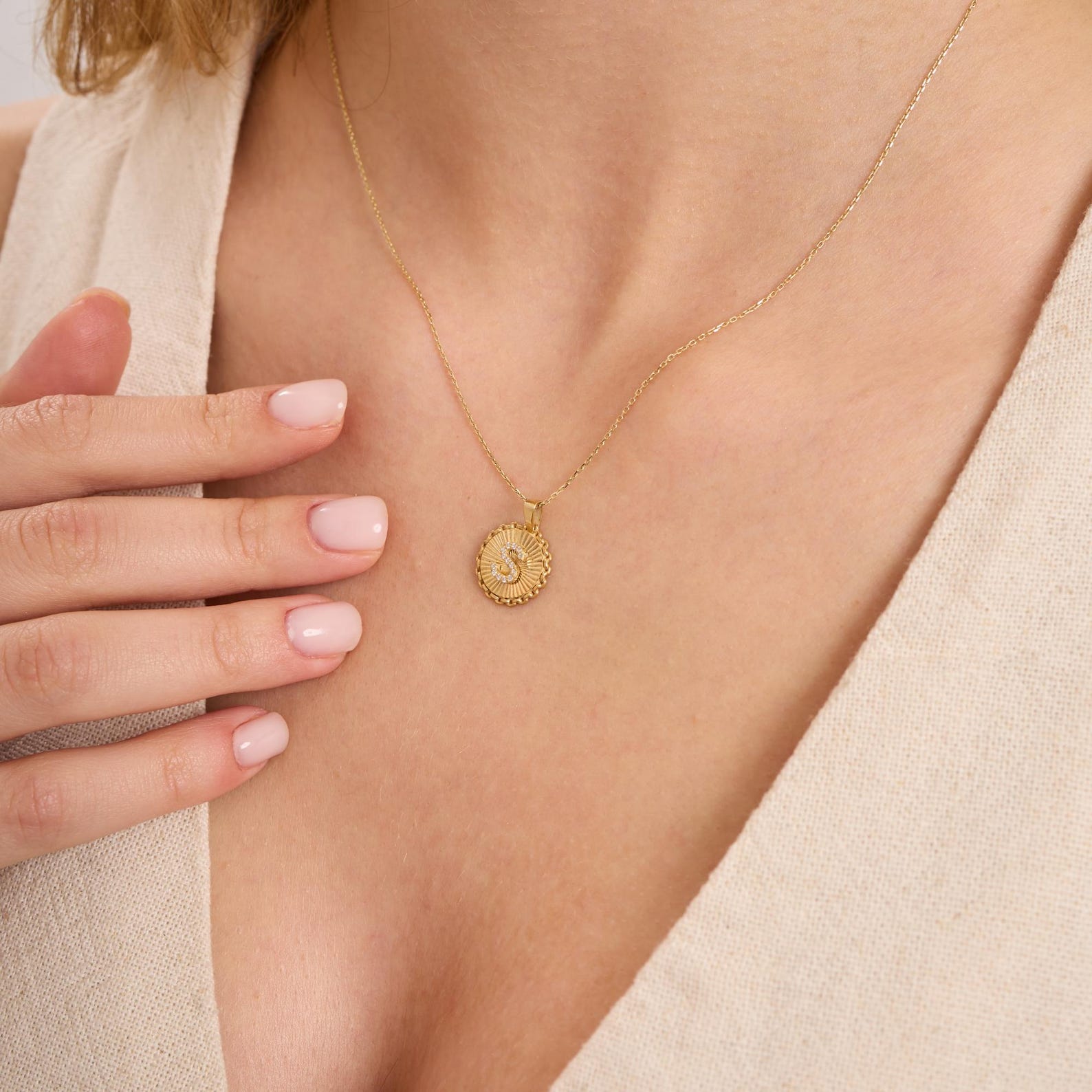 S Letter Diamond Round Initial Necklace