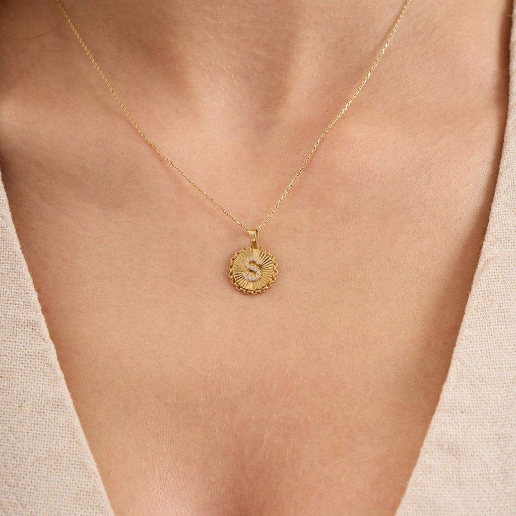 S Letter Diamond Round Initial Necklace