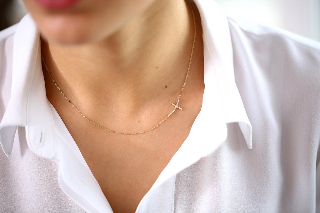 Side Cross Diamond Necklace