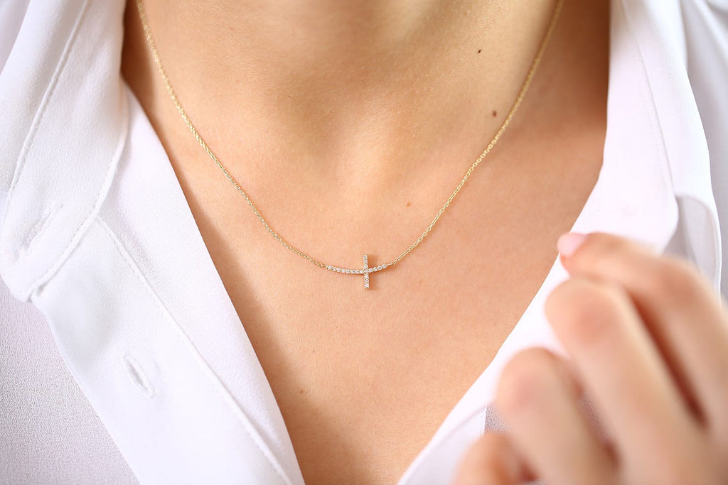 Side Cross Diamond Necklace