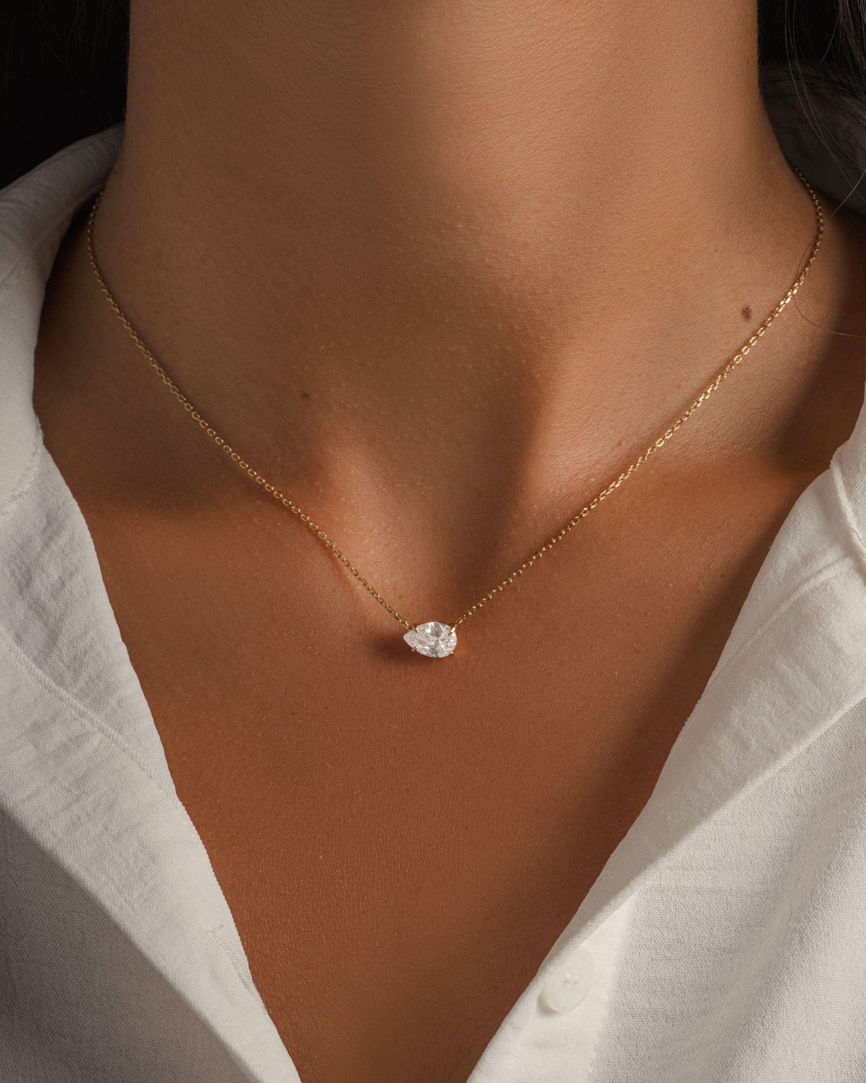 Sideways Pear Solitaire Pendant