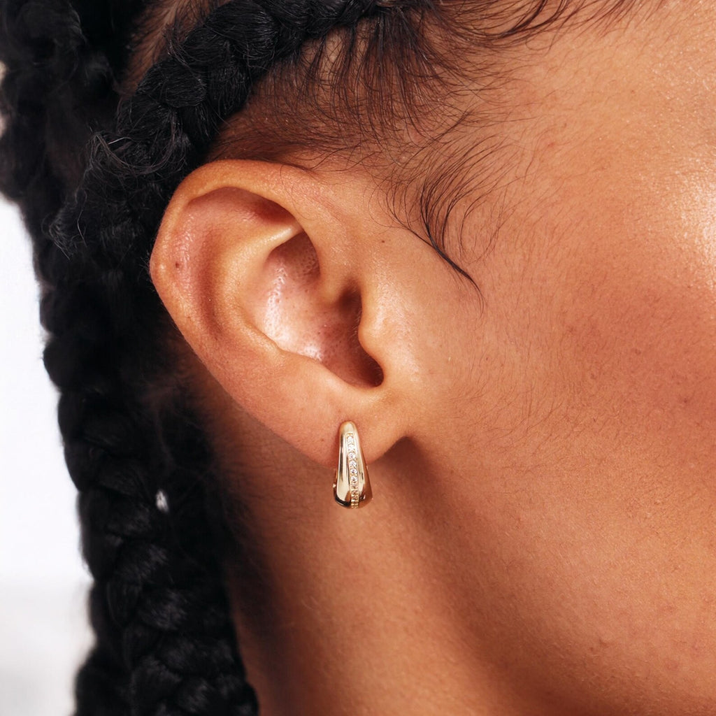 Sleek Pavé Line Chunky Hoop Earrings