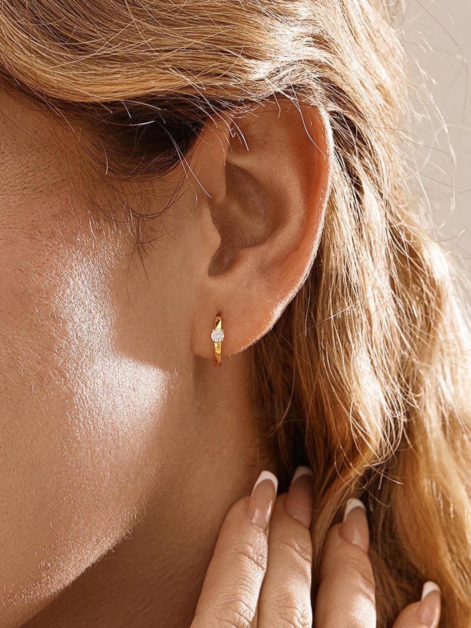 Solitaire Diamond Hoop Earrings