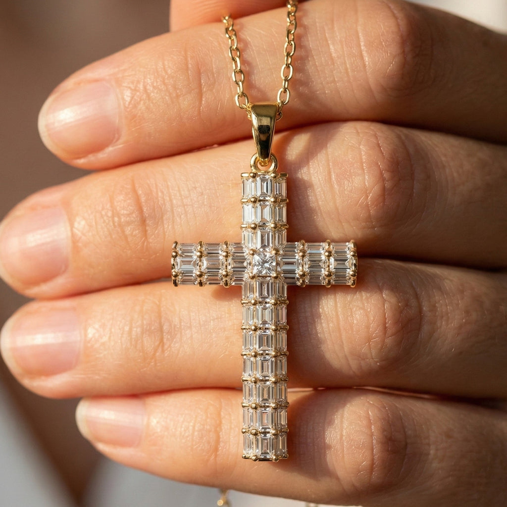 Structured Baguette Cross Necklace