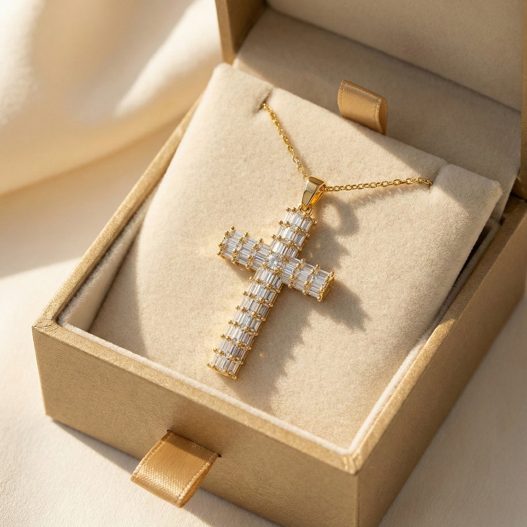 Structured Baguette Cross Necklace