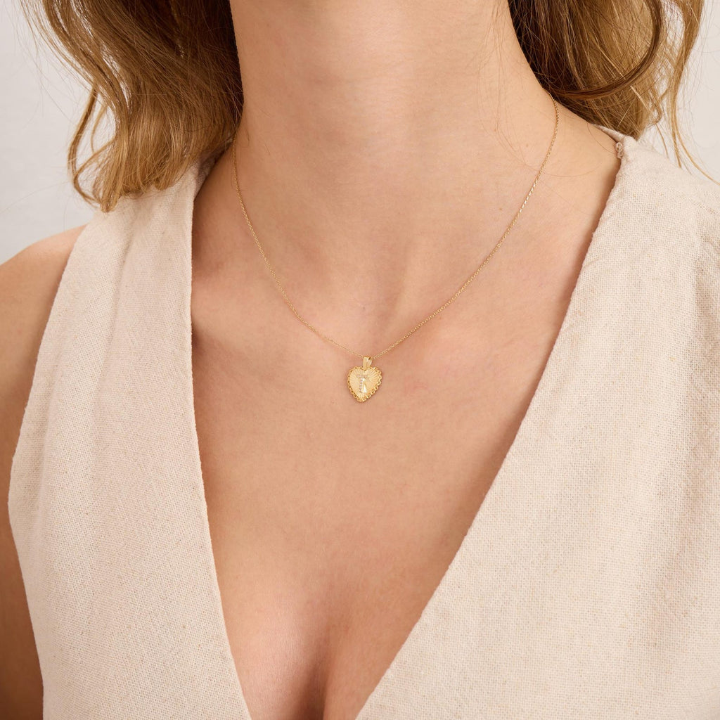 T Letter Diamond Heart Initial Necklace