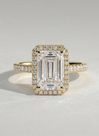 The Alessa Ring - Emerald Halo Pave Diamond Ring