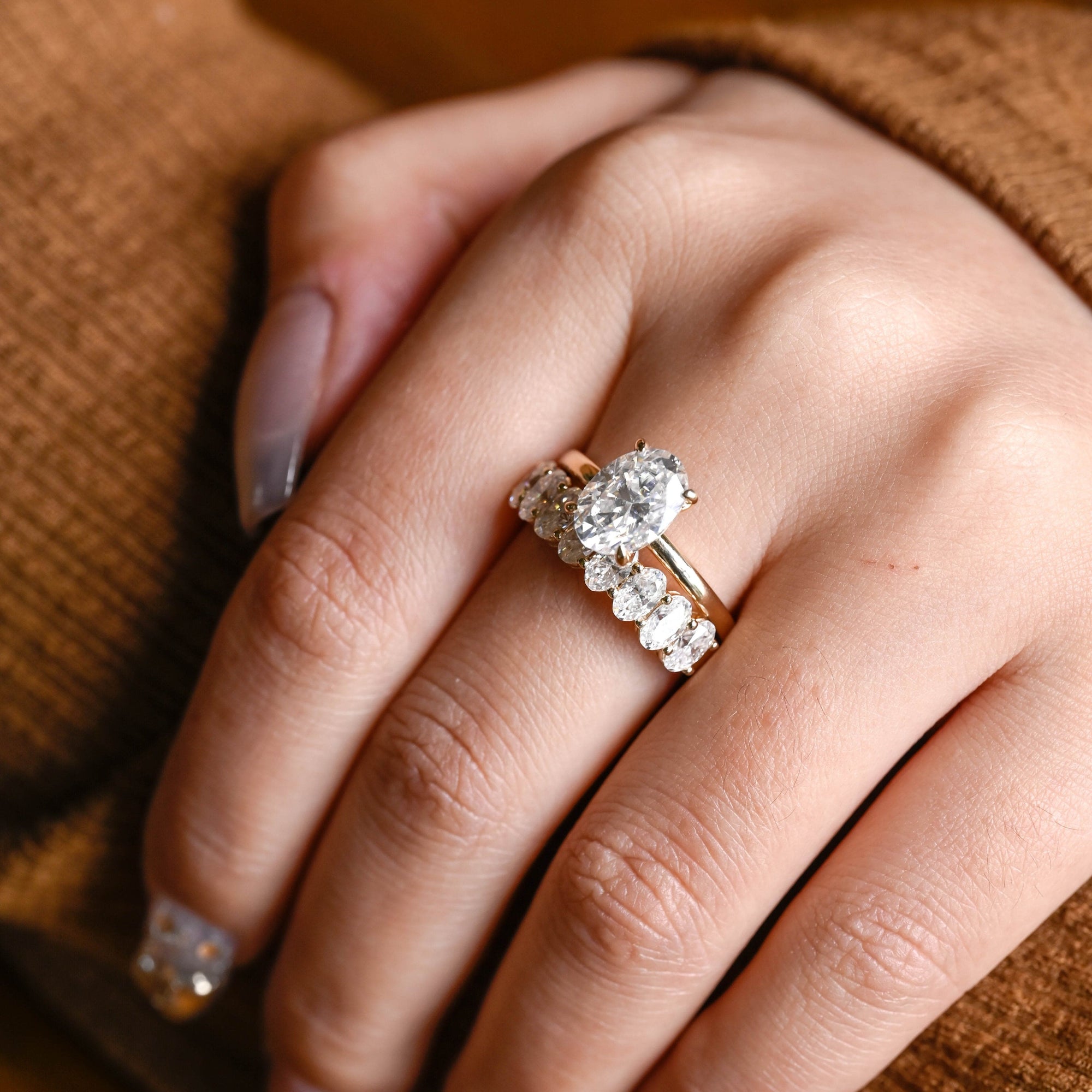 The Alina Bridal Set - Oval Diamond Ring with Curved Wedding Band
