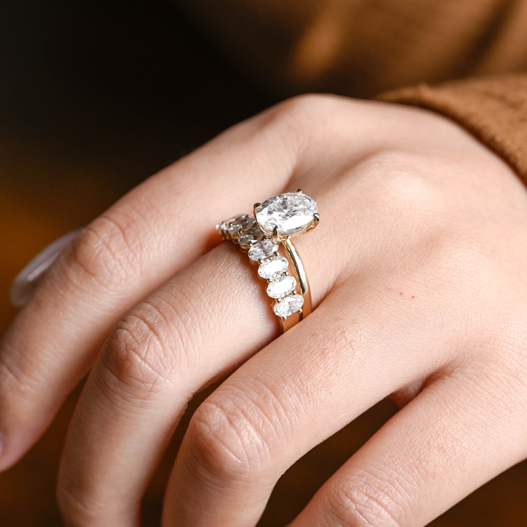 The Alina Bridal Set - Oval Diamond Ring with Curved Wedding Band