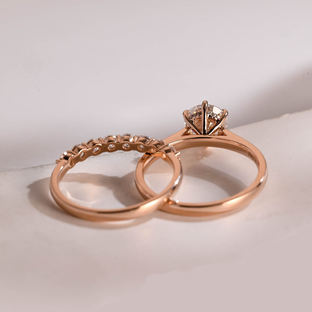 The Aria Bridal Set - Round Solitaire Ring with Curved Diamond Band