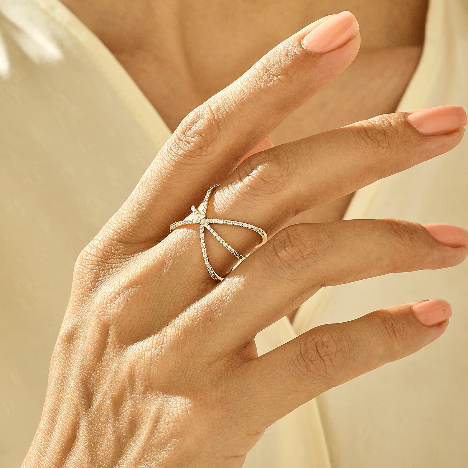 The Astrael Ring - Pavé Crossover Statement Ring
