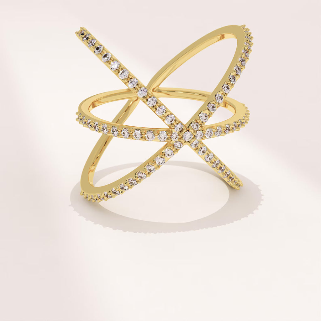 The Astrael Ring - Pavé Crossover Statement Ring