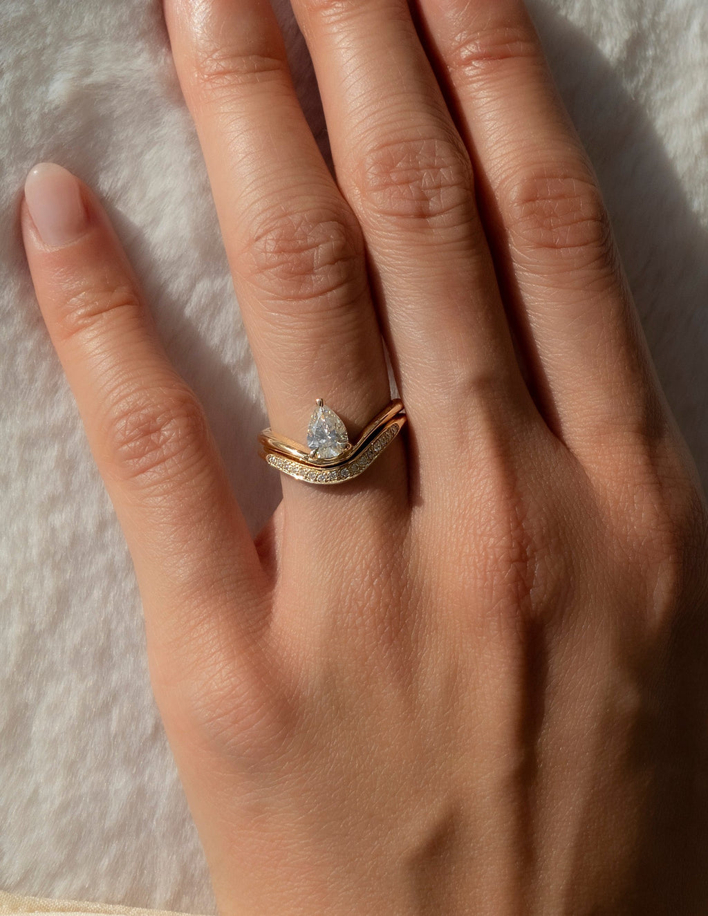 The Aurelia Bridal Set - Pear Diamond Ring with Curved Contour Band