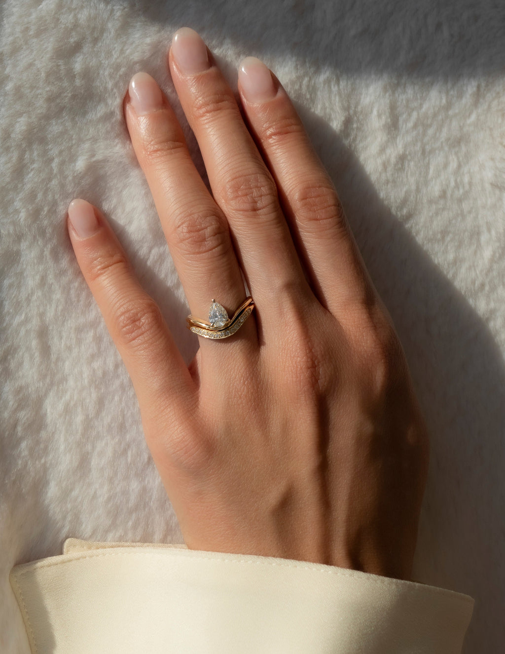 The Aurelia Bridal Set - Pear Diamond Ring with Curved Contour Band