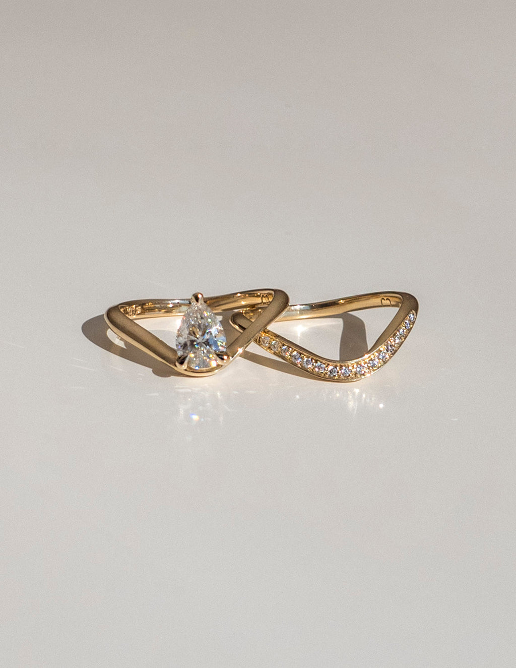 The Aurelia Bridal Set - Pear Diamond Ring with Curved Contour Band