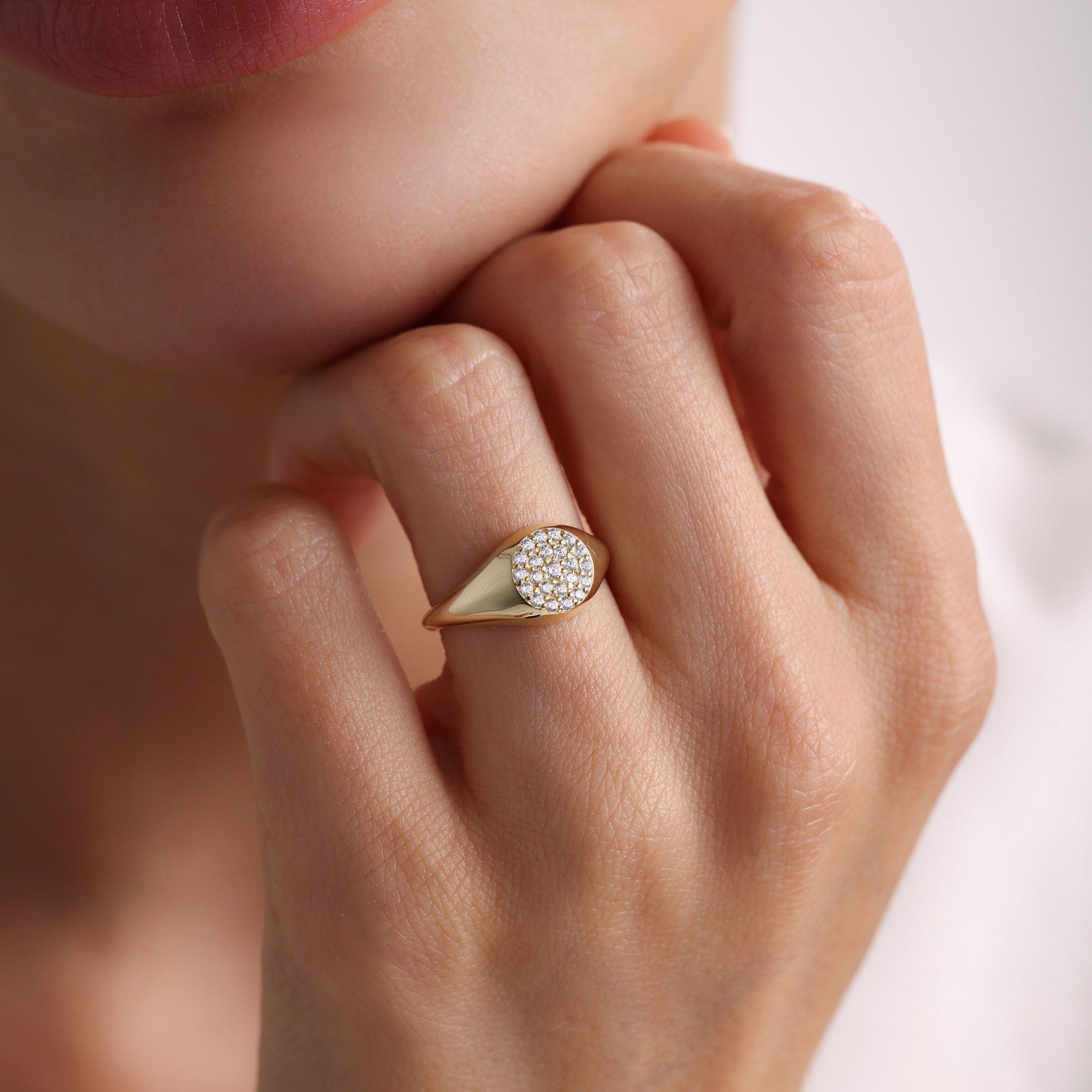The Aurelion Ring - Pavé Diamond Signet Ring