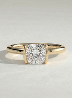 The Blair Ring – Cushion Cut Half Bezel Solitaire Engagement Ring