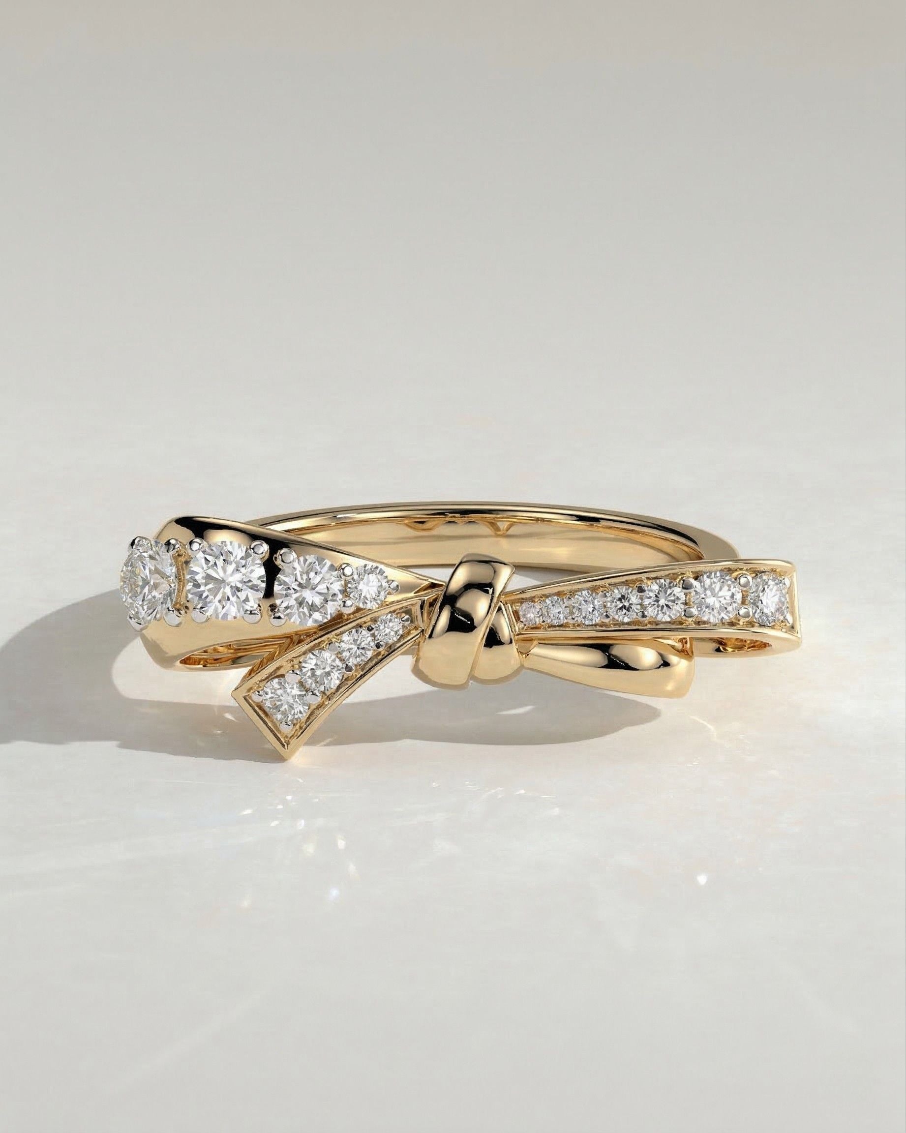 The Bow Ring - Diamond Ribbon Ring with Pavé