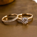 The Celina Bridal Set - Cushion Cut Solitaire Ring with Diamond Wedding Band