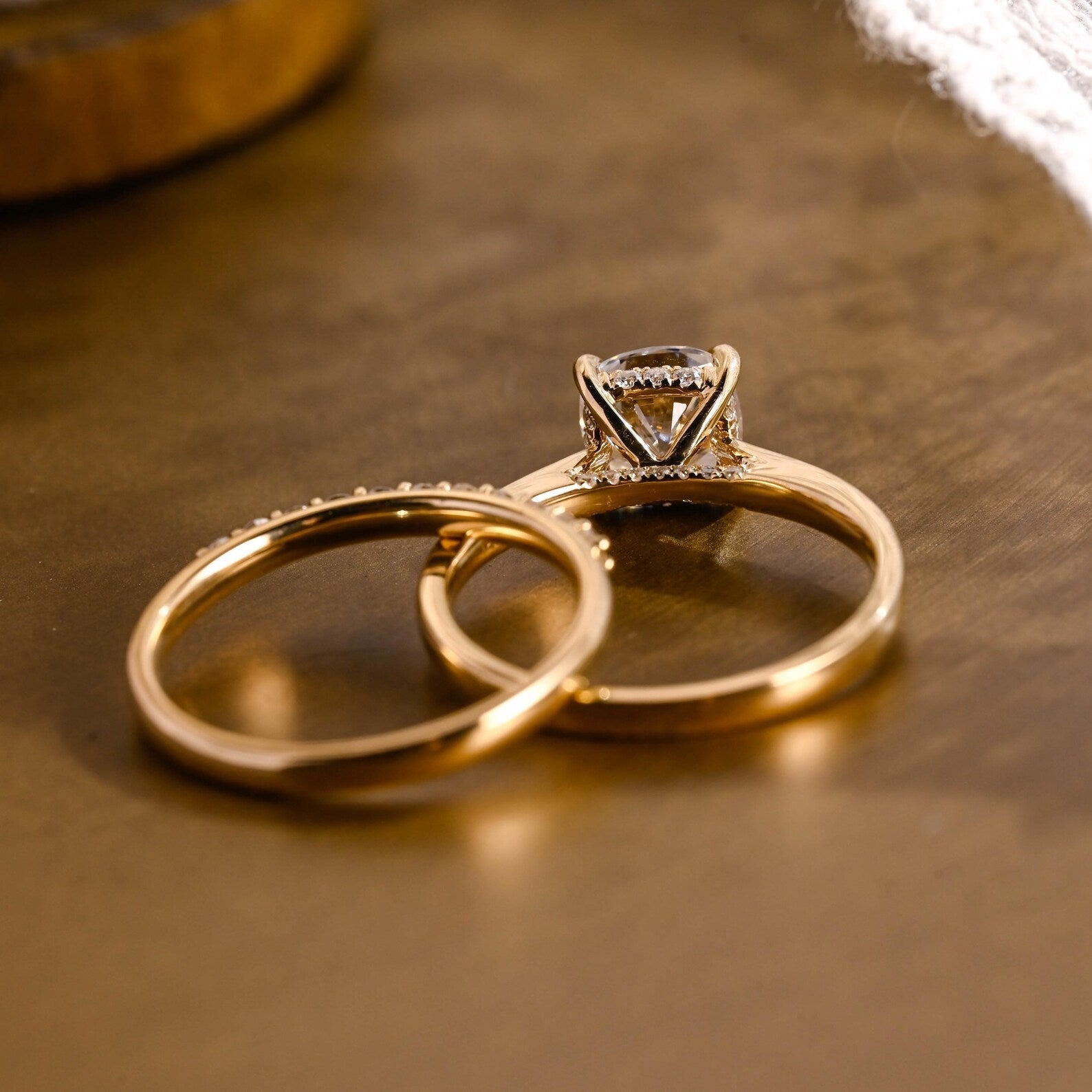 The Celina Bridal Set - Cushion Cut Solitaire Ring with Diamond Wedding Band