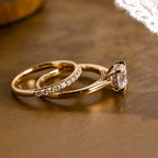 The Celina Bridal Set - Cushion Cut Solitaire Ring with Diamond Wedding Band