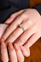 The Celina Bridal Set - Cushion Cut Solitaire Ring with Diamond Wedding Band