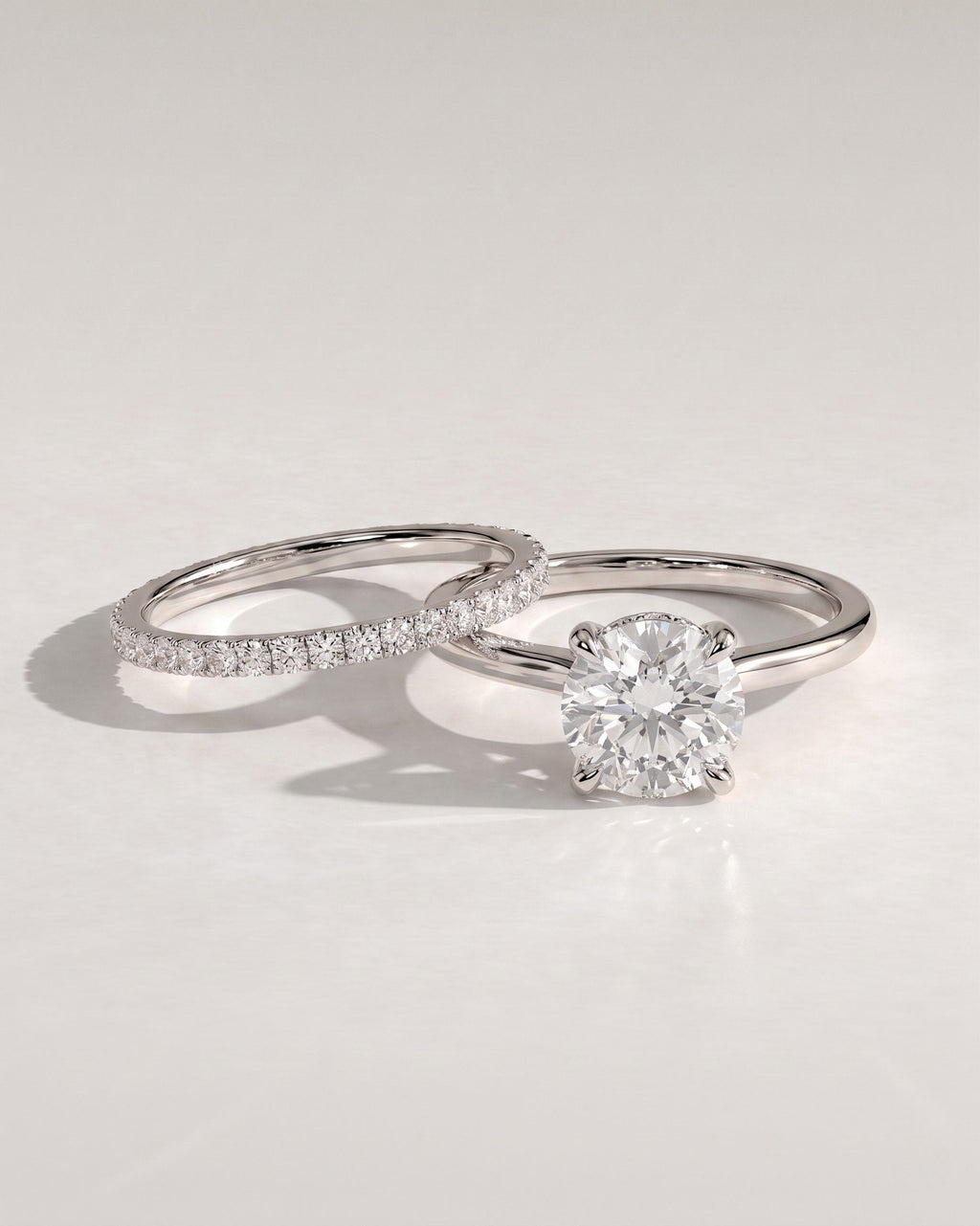 The Clara Bridal Set - Round Solitaire Ring with Pavé Wedding Band
