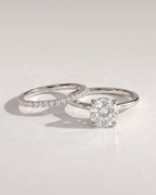 The Clara Bridal Set - Round Solitaire Ring with Pavé Wedding Band