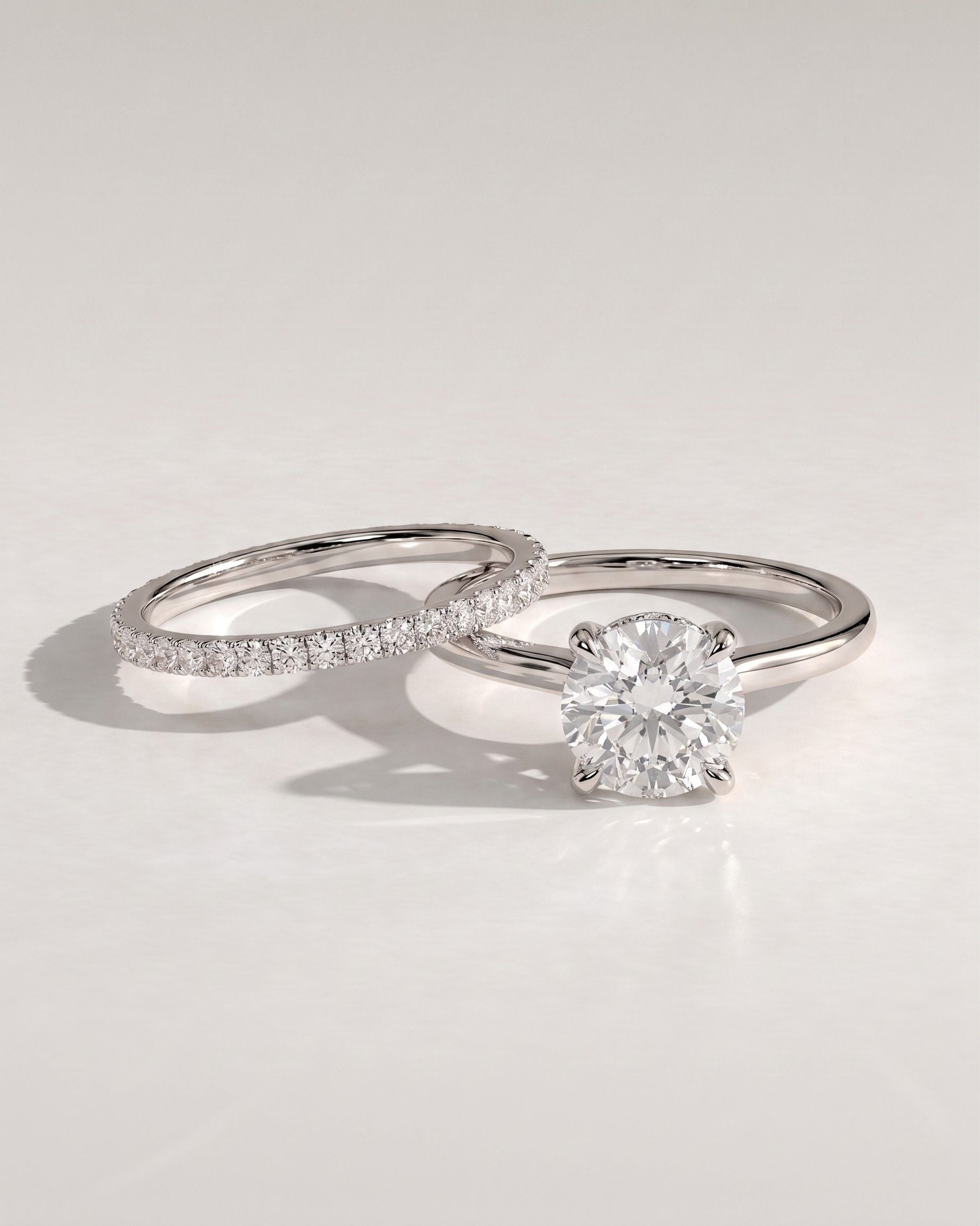 The Clara Bridal Set - Round Solitaire Ring with Pavé Wedding Band
