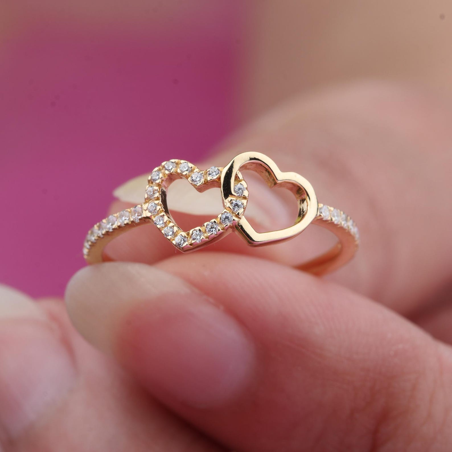 The Duora Ring - Interlocking Heart Diamond Ring