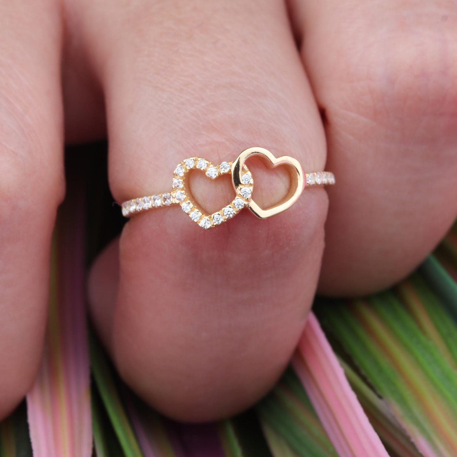 The Duora Ring - Interlocking Heart Diamond Ring