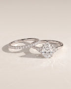 The Eliana Bridal Set - Pear Three Stone Ring with Pavé Wedding Band