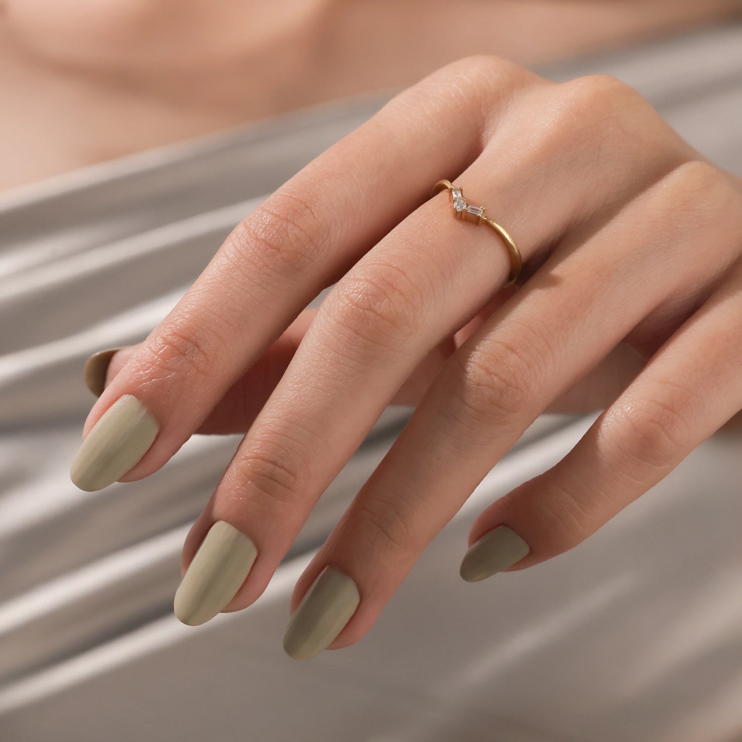 The Elira Band - Baguette and Round Chevron Ring in Silver