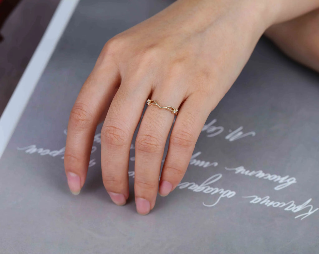 The Elira Ring - Diamond Accent Wave Contour Ring