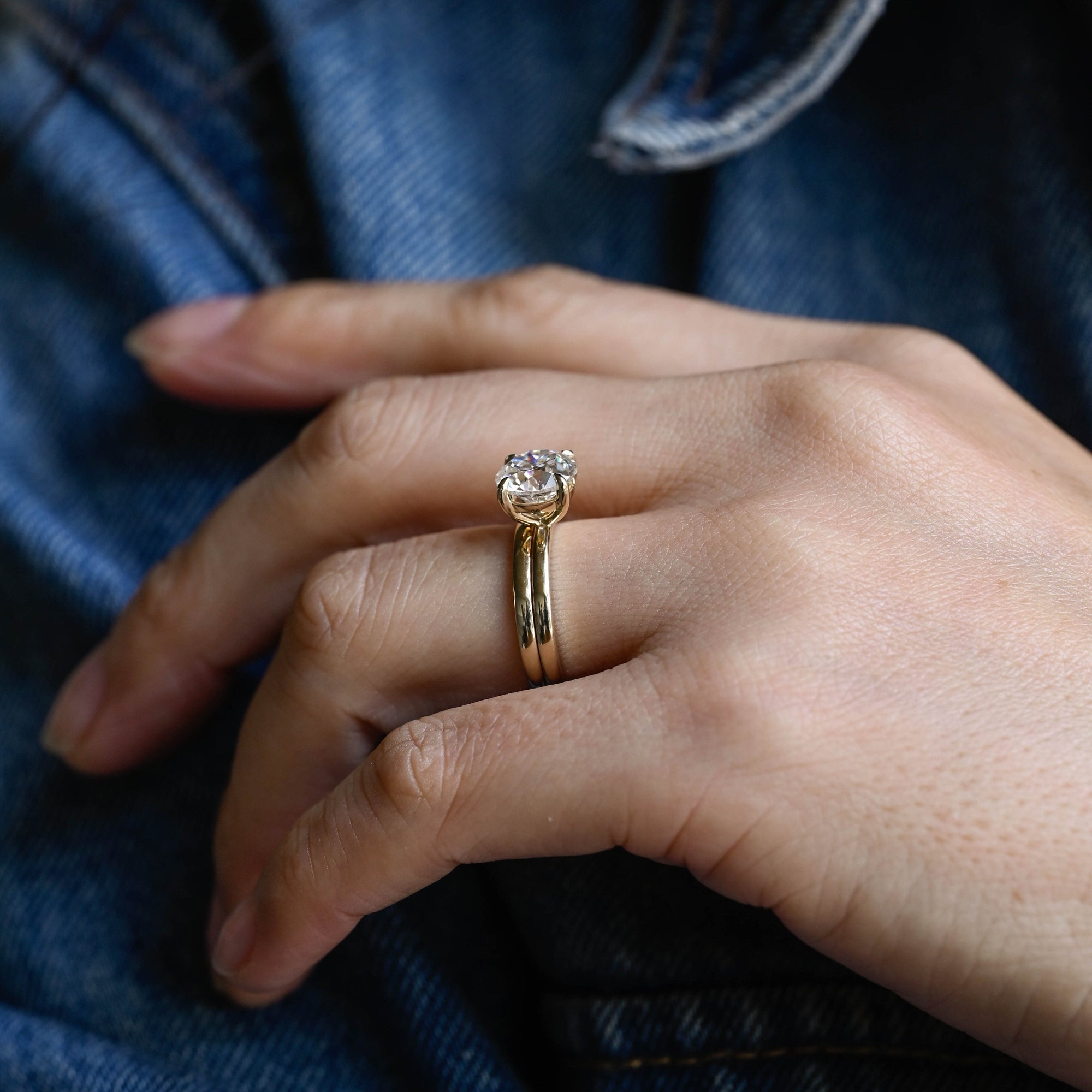 The Elise Bridal Set - Round Solitaire Ring with Plain Wedding Band
