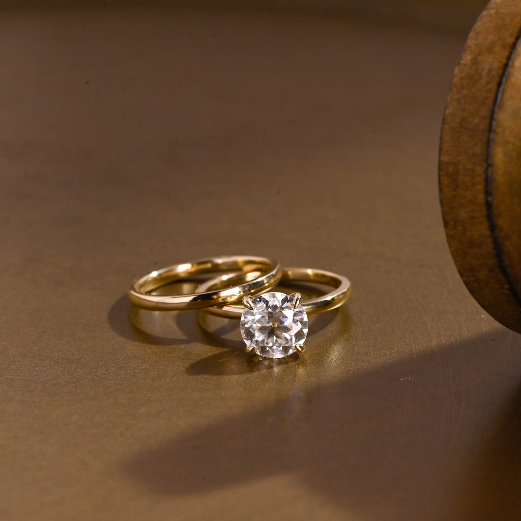 The Elise Bridal Set - Round Solitaire Ring with Plain Wedding Band