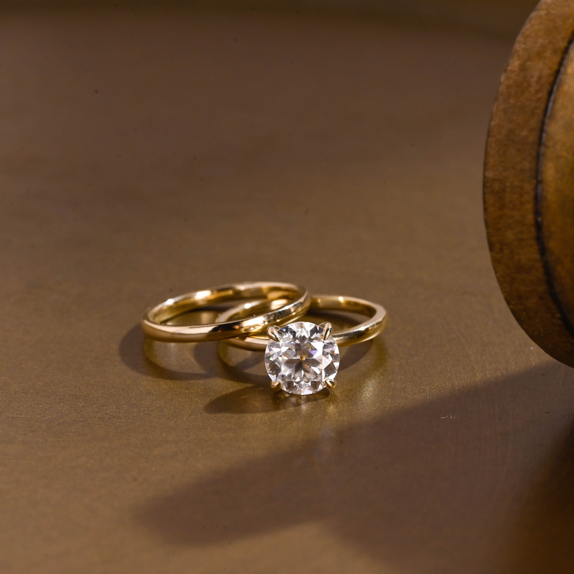 The Elise Bridal Set - Round Solitaire Ring with Plain Wedding Band