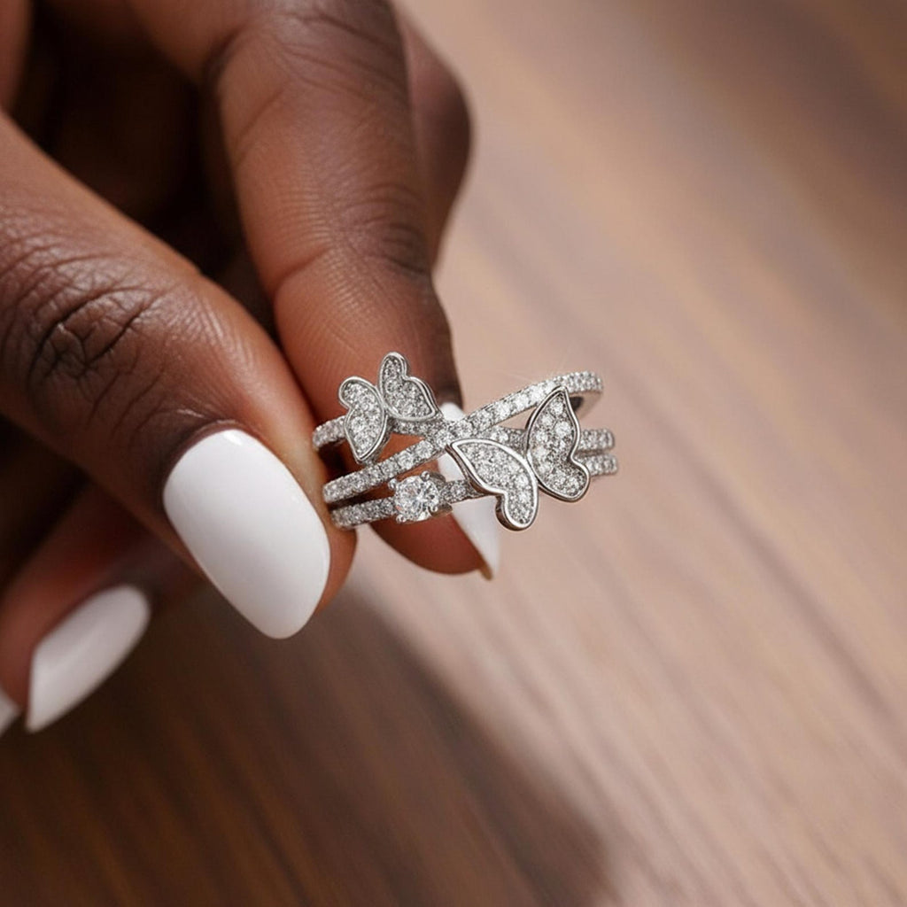 The Elyra Ring - Diamond Butterfly Stack Ring