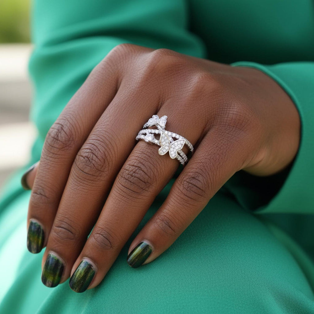 The Elyra Ring - Diamond Butterfly Stack Ring