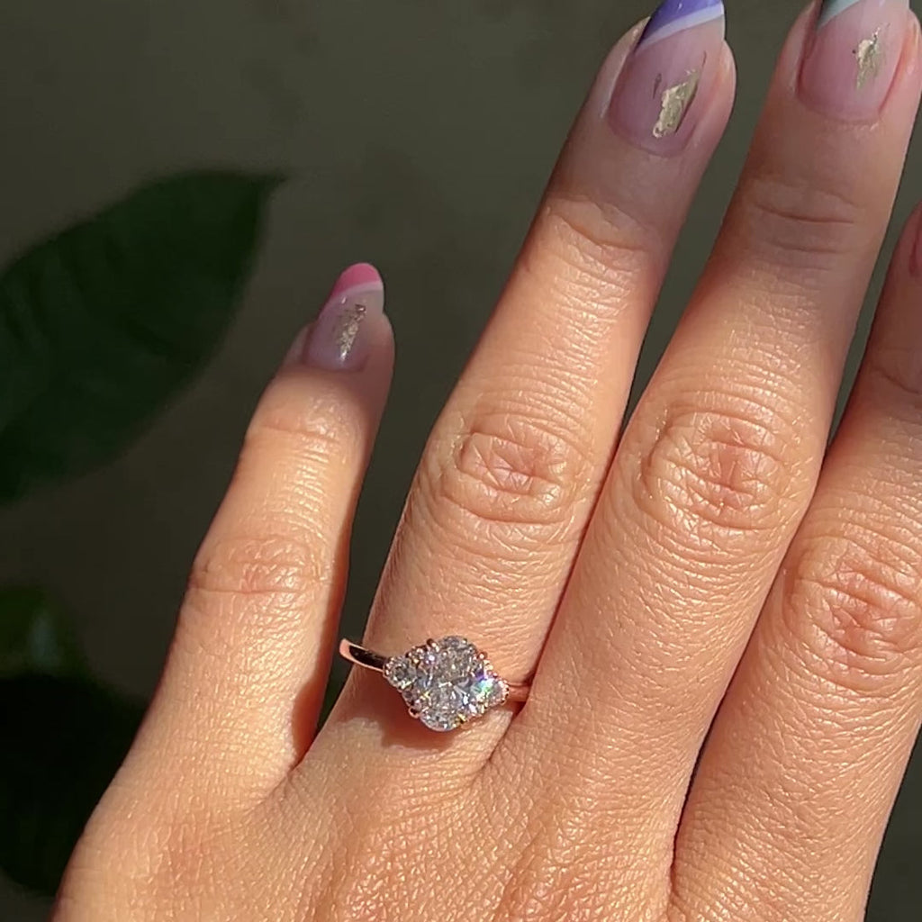 The Evelina Bridal Set - Oval Three Stone Diamond Ring with Contour Band