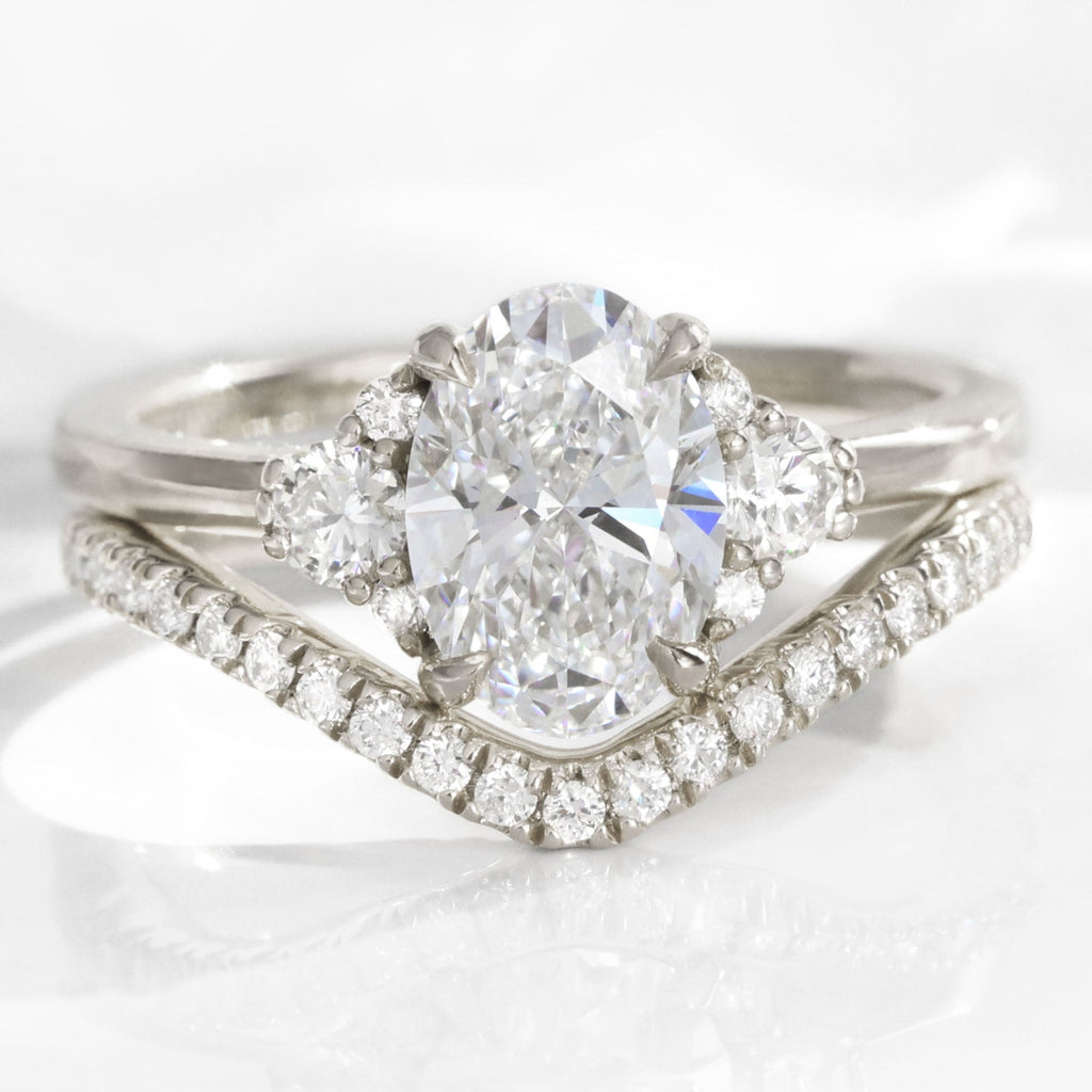 The Evelina Bridal Set - Oval Three Stone Diamond Ring with Contour Band